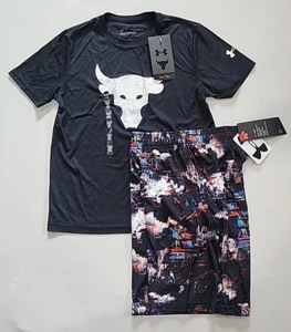 Under Armour Project Rock Shorts Tee Boys Summer Clothing Lot of 2 Youth Small - Picture 1 of 5