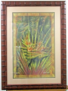 Impresión de arte tropical grande Steve Butler madera bambú diseño enmarcado palma - Imagen 1 de 5