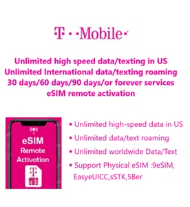 T-Mobile USA unlimited data/SMS, unlimited international roaming data/SMS eSIM - Afbeelding 1 van 1
