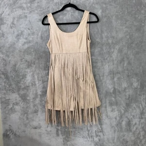 Chelsea & Violet Short Romper Women’s XS beige Boho Festive Faux leather fringed - Picture 1 of 21