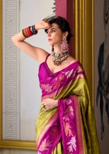 South Indian Saree Blouse Bridal Banarasi Silk Sari Bollywood Party Wedding New - Picture 1 of 3