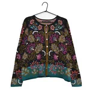 Cárdigan Suéter Gudrun Sjoden 100% Algodón Orgánico Floral Flor Talla S - Imagen 1 de 7