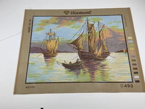 Diamant Needlepoint Tapestry Canvas Ships On A Lake Ocean 19in X 15in 10 Count - Picture 1 of 5