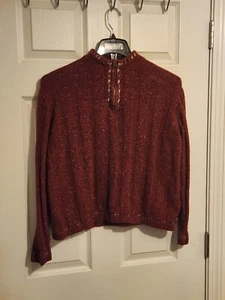 Woolrich Ruby Heather Wool Blend 1/4 Zip Cable Knit Sweater Women's Size Large - Picture 1 of 4