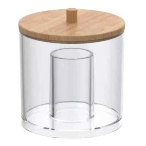 Acrylic Cotton Ball and Swab Organizer with Bamboo Lid—Clear Qtips Dispenser - Picture 1 of 2