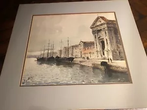 Vintage Original Watercolor PAINTING “I Gesuati” Church Saint Mary Venice Ships - Picture 1 of 10