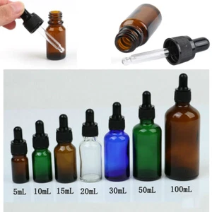 Empty Amber Glass Dropper Bottles with Pipette Essential Oil Refillable Drop - Picture 1 of 12