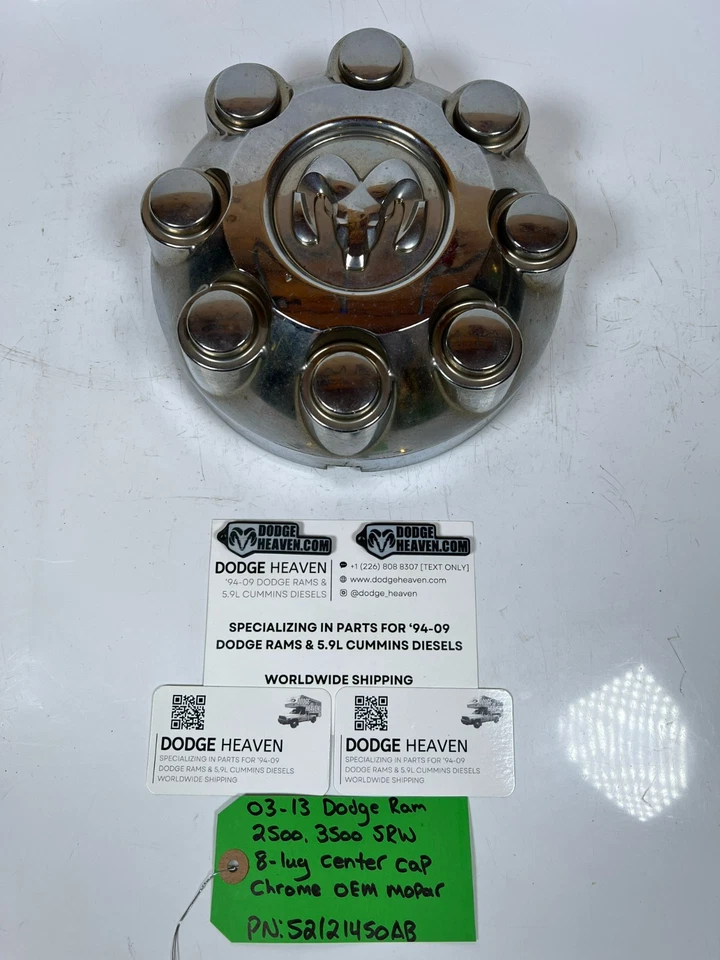 Tapa central de rueda cromada 52121450AB Dodge Ram 2500 3500 SRW 2003-2013 fabricante de equipos originales Foto 1 de 4