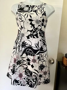 Jessica Howard Black White Pink Floral Sleeveless Dress Size 8 Petite Cotton - Picture 1 of 12