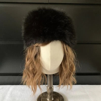 Black Fox Fur Bubushka 帽子 俄罗斯风格 2000 年代 90 年代 女孩 人造毛皮 冬季 — 第 1/4 张图片