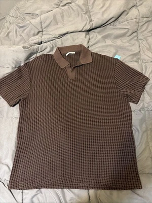Мужская коричневая текстурированная вязаная рубашка-поло Zara размер средний - Изображение 1 из 3