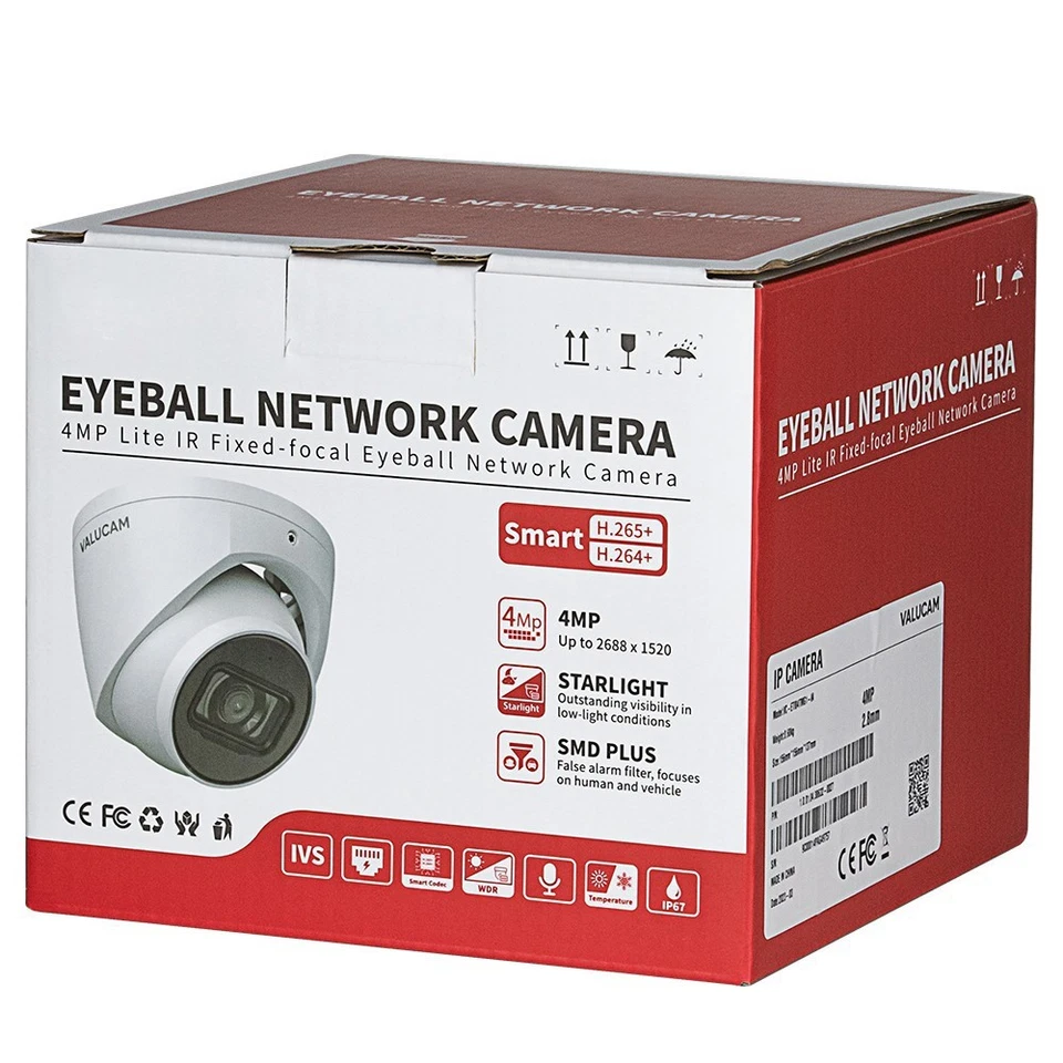 Cámara IP Valucam 8MP 4K POE MICRÓFONO Detección de Vehículos Humanos Visión Nocturna IR Exterior Foto 1 de 4