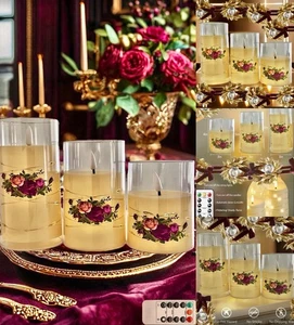 Französische alte Landrosen flammenlose Kerzen LED Kerzen Fernbedienung Timer flackern Set - Bild 1 von 7