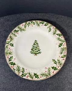Winters Wonder Salad Plate Pier 1 Imports Christmas Tree with Pine Holly Border - Picture 1 of 6