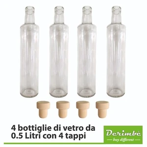 4 BOTTIGLIE di VETRO trasparente da 0.5 litri con 4 tappi - Foto 1 di 4