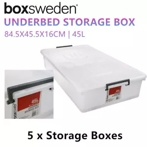 5 x Under Bed 45L Large Storage Box Plastic Containers Bin Tub Wheel Heavy Duty - Picture 1 of 3