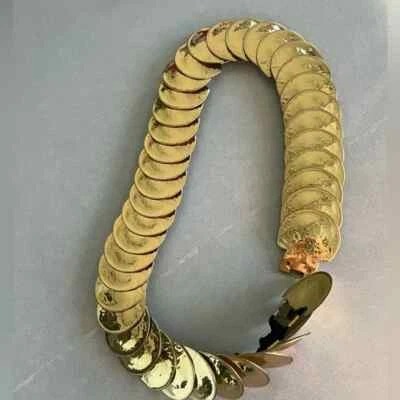 Cinturón de metal dorado vintage años 80 disco superpuesto moneda banda elástica elástica EE. UU. Foto 1 de 4