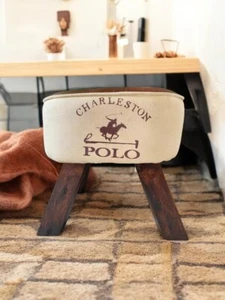 Vintage Leather Ottoman Stool, Dining Kitchen Pub Foot Stool, Modern Bar Stools - Picture 1 of 15