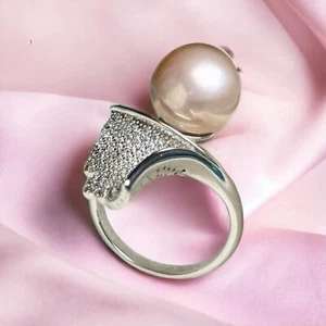 Valentinstag Geschenk Meerjungfrau Schwanz offenes Band Perlenring echtes Süßwasser 10 mm Perle - Bild 1 von 9