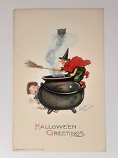 Halloween Post Card Frances Brundage Gibson Embossed Witch Cauldron Unused Rare