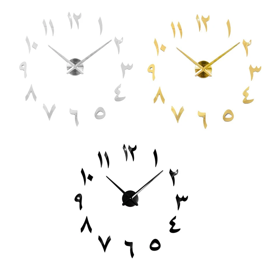 Wall Clock 3D Arabic Numerals Mirror Stickers  DIY for Home Decor - Image 1 of 1
