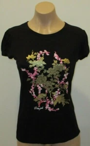 BLUGIRL Black Short Sleeve Tee Shirt with Gold, Pink & White Flowers - Size 44 - Picture 1 of 6