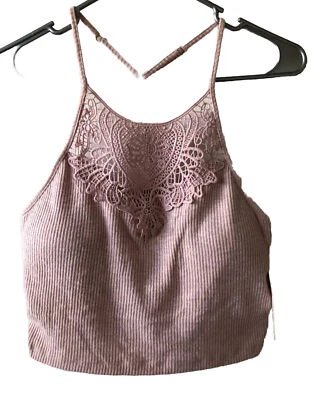 SO Ribbed Crocheted Cami With Bra Size Small Juniors Stretch Women New - Image 1 of 4