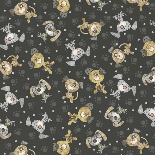 Pet Fabric - Good Doggie Dog Puppy Toss Charcoal - Blank Quilting YARD - Image 1 of 1