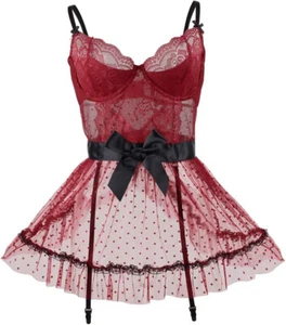 Babydoll de encaje LINGERLOVE espalda abierta tazas pushup tanga incluida 2XL NUEVO CON ETIQUETAS - Imagen 1 de 5