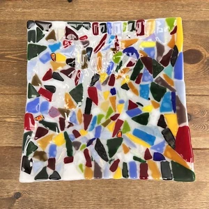 Mosaik verschmolzen Kunst Glas dekorativ bunt dichroitisch quadratisch Tablett - Bild 1 von 12