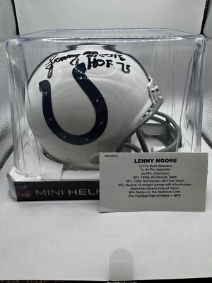 Mini capacete Baltimore Colts assinado por Lenny Moore com inscrição HOF 75 Tristar - Imagem 1 de 4