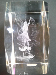 Glass Paperweight with 3D Etched Image Fairy and Dragonfly - Picture 1 of 5