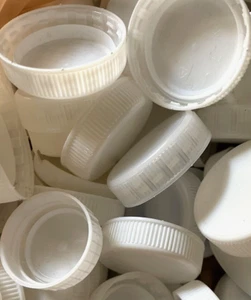 Lot 150 large Plastic Water Bottle Caps White Bottle caps Craft Supplies Lids - Picture 1 of 7