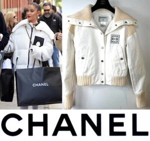Chanel Vintage 2003 White Sport Logo Bomber Jacket 36 38 40 4 6 8 Coat Vtg S M - Picture 1 of 24
