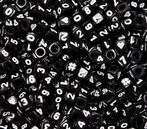 Number Beads 6.5mm cube Black with Glossy White Numbers 100pc - Picture 1 of 1