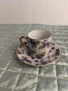 Vtg Inarco Demitasse Tea Cup & Saucer Purple Violets Floral Gold Trm Japan E-563 - Picture 1 of 3