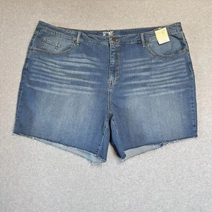 Terra & Sky Shorts Womens 26W Plus Blue 7" Inseam Medium Frayed Hem Denim New - Picture 1 of 12