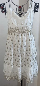 Abito Jessica Simpson bianco marrone ricamato abito CottageCore taglia XL ~ nuovo con etichette - Foto 1 di 3