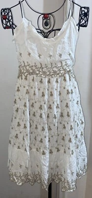 Jessica Simpson Dress White Brown Embroidered CottageCore Dress Size XL ~ NWT - image 1 of 3