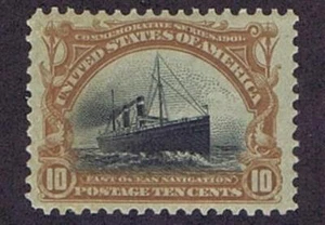 US 299 UNUSED OG NH 10 CENT FAST OCEAN NAVIGATION, 1901, PF CERT! - Picture 1 of 2
