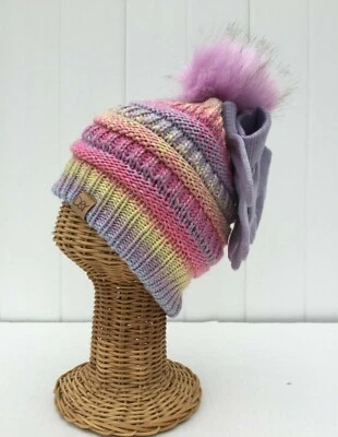 Conjunto de guantes gorro forrados gruesos elásticos de punto grueso con pompón para niños de 2 a 7 años #Z Foto 1 de 4