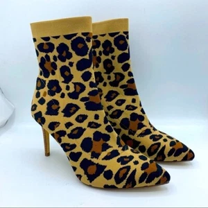 Louise Et Cie Silvya Leopard Print Sock Boots Pointed Toe Size 7 Stiletto Heel - Picture 1 of 9