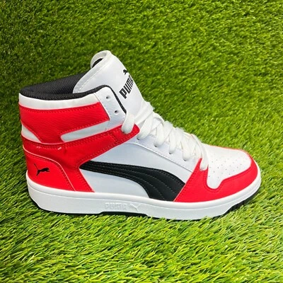 Puma Rebound Layup Boys Size 7C White Red Basketball Leather Shoes Sneakers - Image 1 of 4