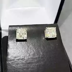 Ascher Cut Lab Created Diamond Sterling Silver Solitaire Pretty Stud Earrings - Picture 1 of 6