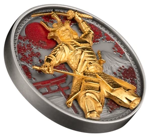 10 dólares Samurai High Relief Samoa 3 oz plata acabado antiguo 2024 - Imagen 1 de 4