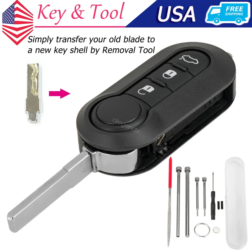 Para 2012 2013 2014 2015 2016 2017 Fiat 500 Llavero Abatible Estuche Remoto + Hoja Herramienta Foto 1 de 4