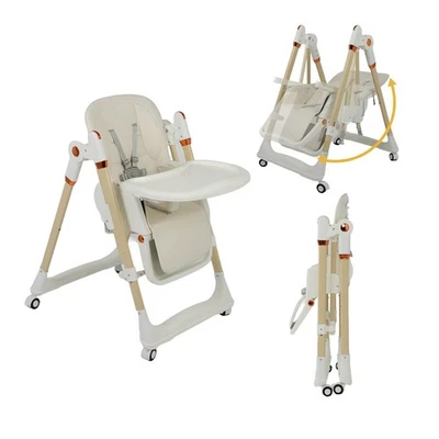 Silla de bebé alta plegable mecedora 6 en 1 con silla de alimentación balanceadora calmante blanca Foto 1 de 4