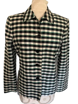 Chaqueta de Colección Kasper & Co Blanca Negra Verde A Cuadros Manga Larga Botón Talla 4 Foto 1 de 4