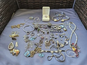 Vintage Sterling Silber & Modeschmuck Konvolut 4 Schrott oder Gebrauchsspuren 184g mit Steinen - Bild 1 von 18