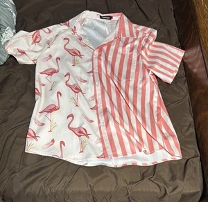 VATPAVE CLASSY HAWAIIAN FLAMINGO CASUAL SILKY SHIRT BUTTON DOWN LARGE - Picture 1 of 5